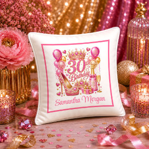Vibrant Magenta Pink Glitter 30th Birthday Pillow