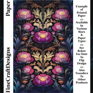 Vibrant Magenta, Pink Peony Blooms CT3 Craft Paper