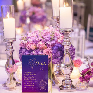 Vibrant Magenta Purple Wedding Party Table Number