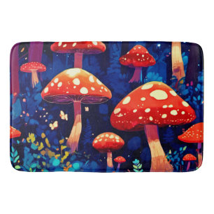 Vibrant Magic Mushroom Forest Art Bath Mat