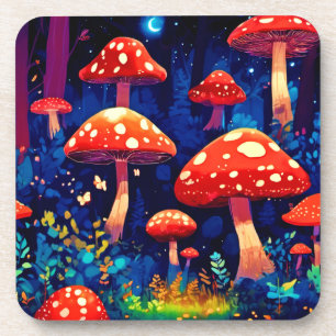 Vibrant Magic Mushroom Forest Art Coaster
