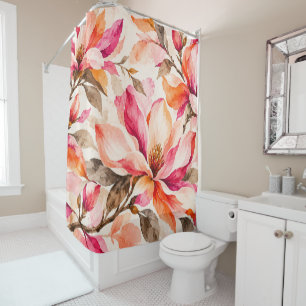 Vibrant Magnolia Botanical Floral Design Shower Curtain
