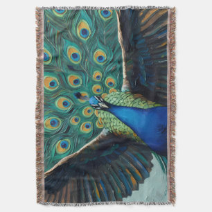 Vibrant Majestic Peacock Throw Blanket Soft Wove