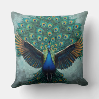 Vibrant Majestic Peacock Throw Pillow