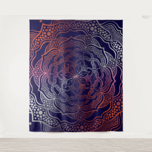 Vibrant Mandala Boho Chic Elegant Navy Rose Gold Tapestry