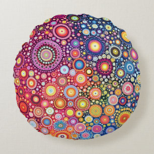 Vibrant Mandala Boho Circles Round Pillow  