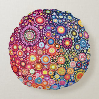 Vibrant Mandala Boho Circles Round Pillow  