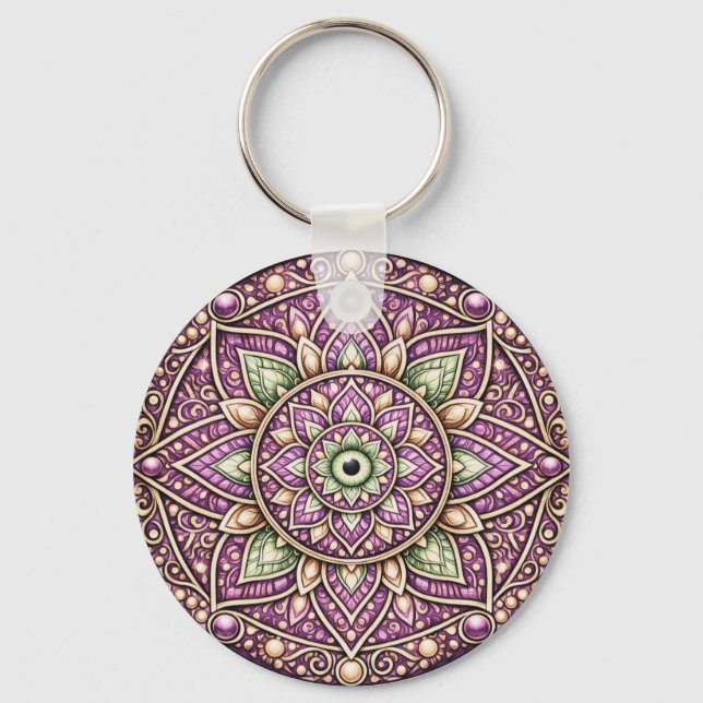 Vibrant Mandala Design– Colourful Geometric Ar Key Ring (Front)