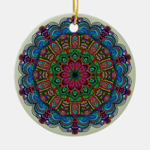 Vibrant Mandala Floral & Geometric Pattern Ceramic Ornament
