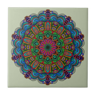 Vibrant Mandala Floral & Geometric Pattern Ceramic Tile