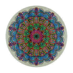 Vibrant Mandala Floral & Geometric Pattern Cutting Board