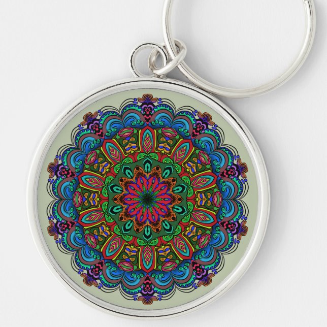 Vibrant Mandala Floral & Geometric Pattern Key Ring (Front)