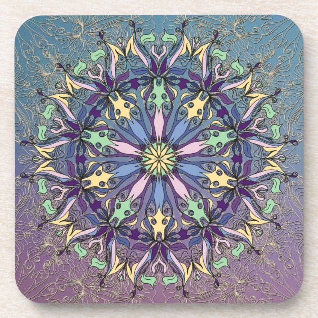 Vibrant Mandala Hard Plastic Coaster  (Front)