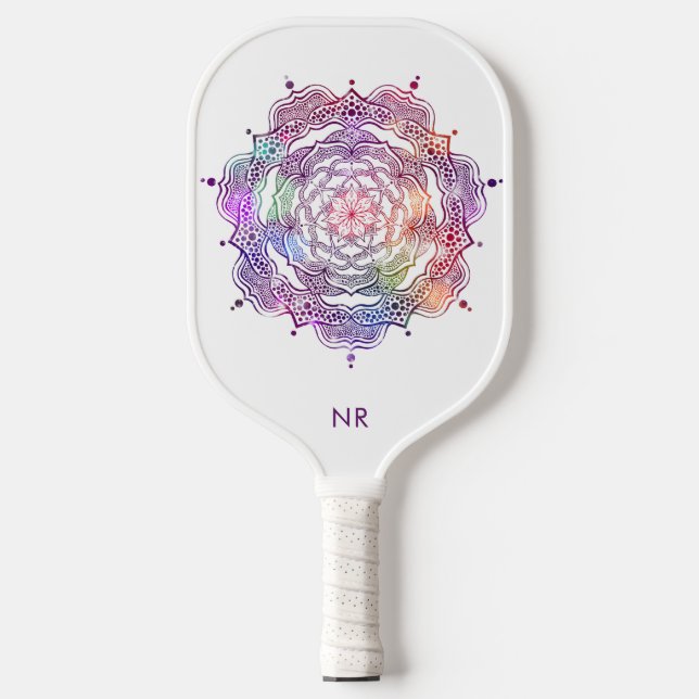    Vibrant Mandala Sacred Geometry Custom Monogram Pickleball Paddle (Front)