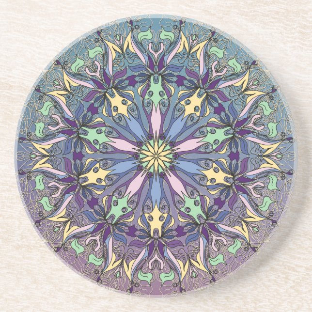 Vibrant Mandala Sandstone Coaster (Front)