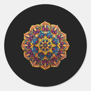 Vibrant Mandala Zen Floral Pattern For Meditation Classic Round Sticker