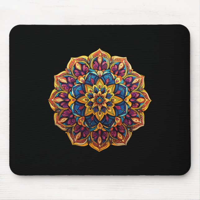 Vibrant Mandala Zen Floral Pattern For Meditation  Mouse Pad (Front)