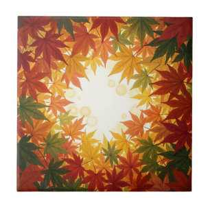 Vibrant Maple Leaf Circular Autumn Frame Ceramic Tile