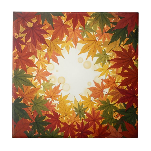 Vibrant Maple Leaf Circular Autumn Frame Ceramic Tile (Front)