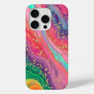 Vibrant Marble Abstract with Gold Accents iPhone 15 Pro Case
