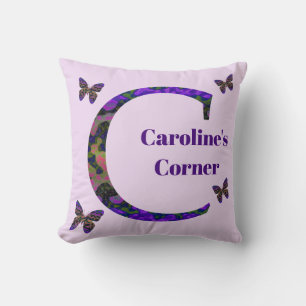 Vibrant Marbled Butterflies Letter C Monogram Cushion