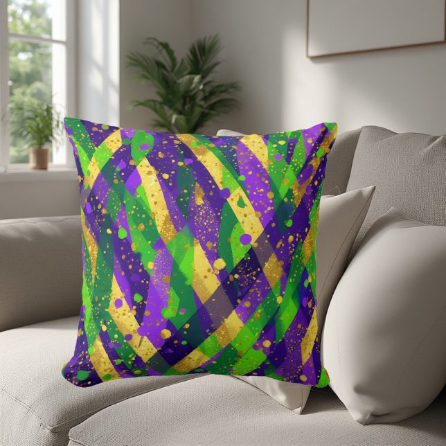 Vibrant Mardi Gras Purple Green Gold Cool Stripes  Cushion (Vibrant Mardi Gras Purple Green Gold Cool Stripes Throw Pillow)