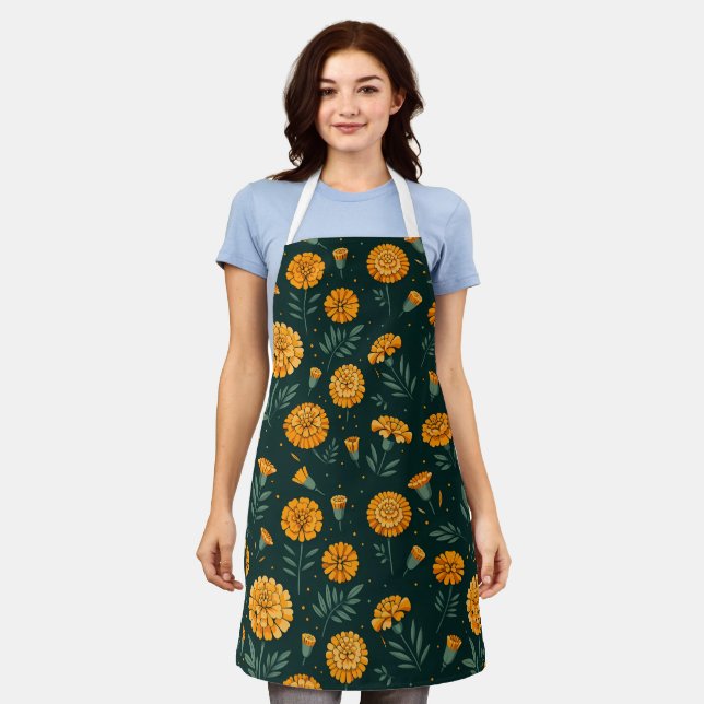 Vibrant Marigolds Pattern Apron (Worn)
