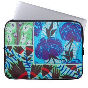 Vibrant Maximalist Blue & Green Floral Art Laptop Sleeve