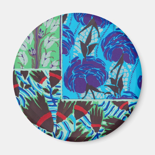 Vibrant Maximalist Blue & Green Floral Art Magnet (Front)
