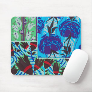 Vibrant Maximalist Blue & Green Floral Art Mouse Pad