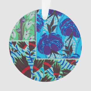 Vibrant Maximalist Blue & Green Floral Art Ornament
