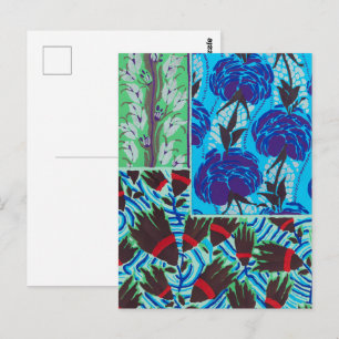 Vibrant Maximalist Blue & Green Floral Art Postcard