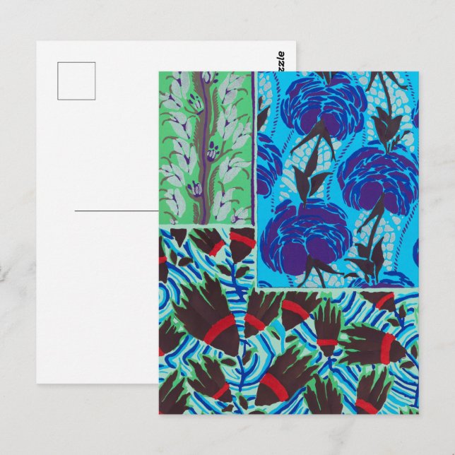 Vibrant Maximalist Blue & Green Floral Art Postcard (Front/Back)