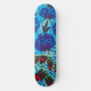 Vibrant Maximalist Blue & Green Floral Art Skateboard
