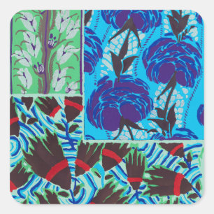 Vibrant Maximalist Blue & Green Floral Art Square Sticker