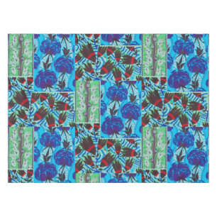Vibrant Maximalist Blue & Green Floral Art Tablecloth