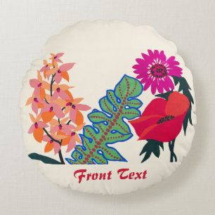 Vibrant Maximalist Boho Floral Garden Art Round Cushion