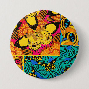 Vibrant Maximalist Pink & Teal Butterfly Art 7.5 Cm Round Badge