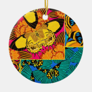 Vibrant Maximalist Pink & Teal Butterfly Art Ceramic Ornament