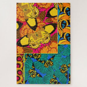 Vibrant Maximalist Pink & Teal Butterfly Art Jigsaw Puzzle