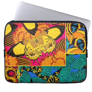 Vibrant Maximalist Pink & Teal Butterfly Art Laptop Sleeve