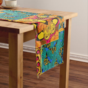 Vibrant Maximalist Pink & Teal Butterfly Art Long Table Runner