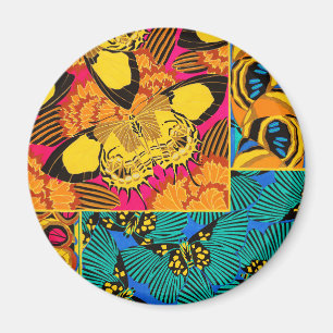 Vibrant Maximalist Pink & Teal Butterfly Art Magnet