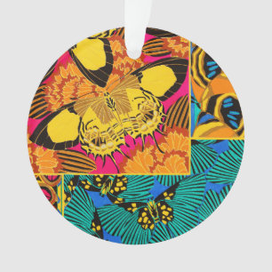 Vibrant Maximalist Pink & Teal Butterfly Art Ornament