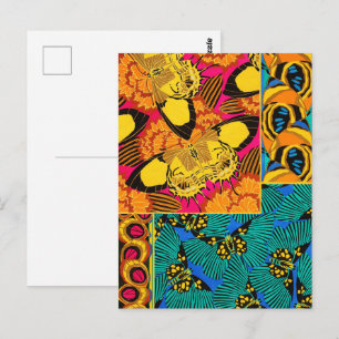 Vibrant Maximalist Pink & Teal Butterfly Art Postcard