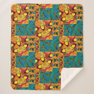 Vibrant Maximalist Pink & Teal Butterfly Art Sherpa Blanket