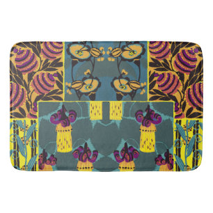 Vibrant Maximalist Purple & Teal Floral Print Bath Mat