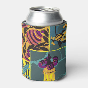 Vibrant Maximalist Purple & Teal Floral Print Can Cooler