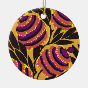 Vibrant Maximalist Purple & Teal Floral Print Ceramic Ornament