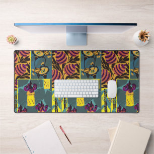 Vibrant Maximalist Purple & Teal Floral Print Desk Mat